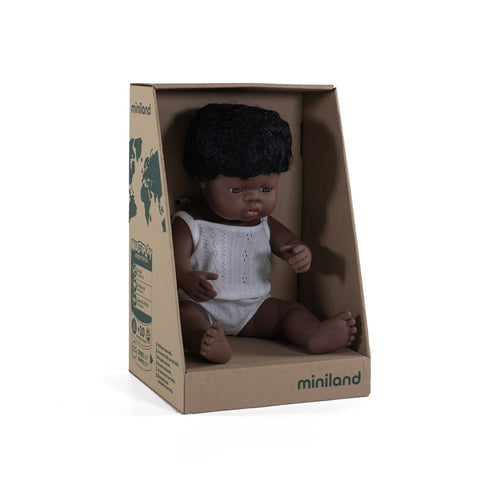 Miniland pop afrikaanse jongen met haar 38 cm